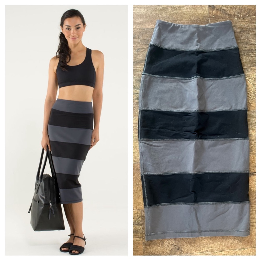 Lululemon Yoga Over Striped Midi Skirt in Coal & Black Size 2
